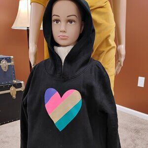Girls Black Hoodie Sweatshirt with Multicolor Heart | Size XL